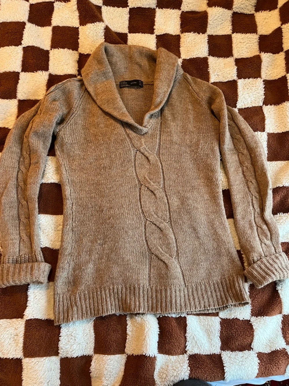 Zara tan shawl collar sweater